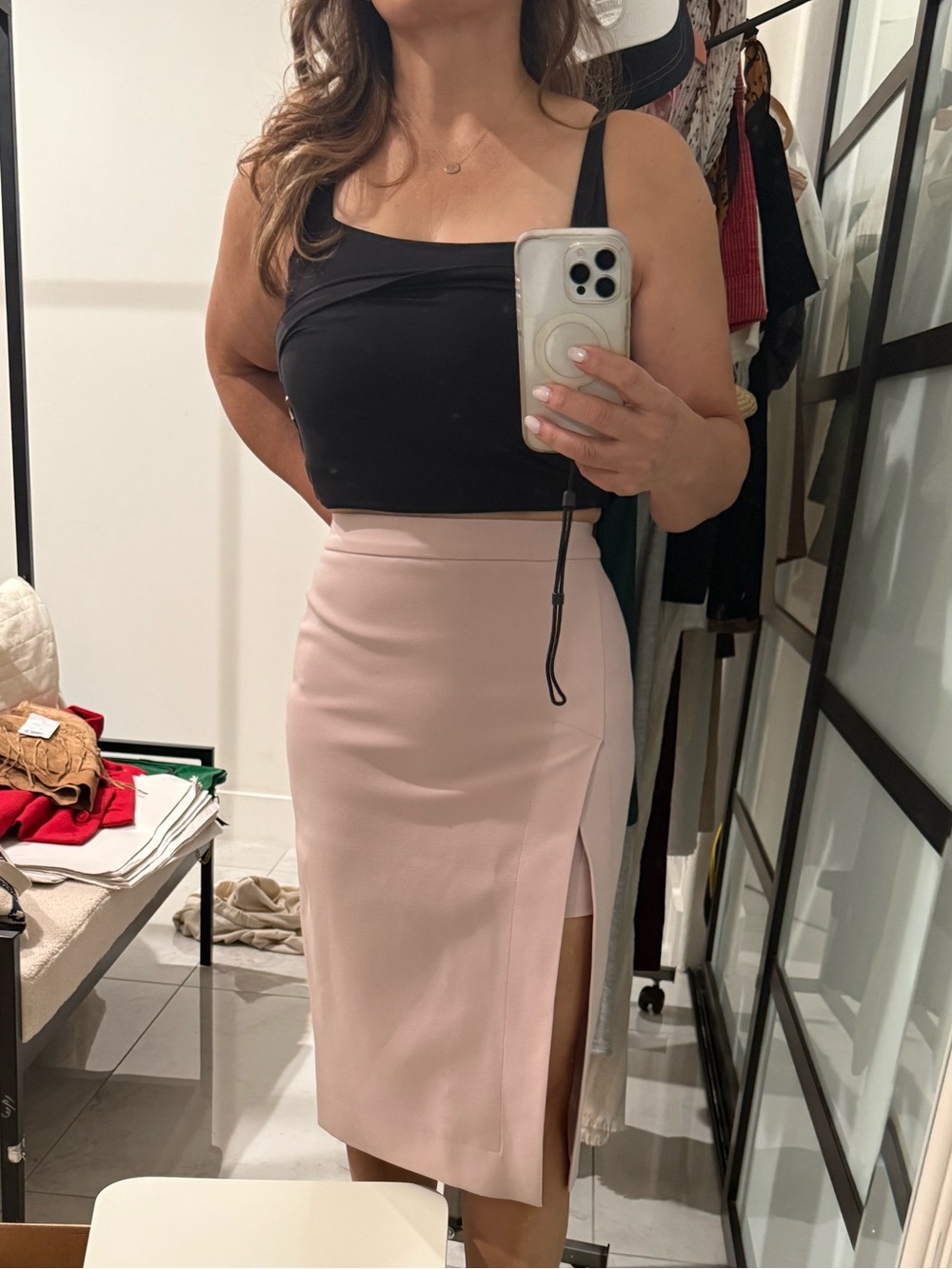 NWTBCBG Women's High-Waist Pink Pencil Skirt with Side Slit